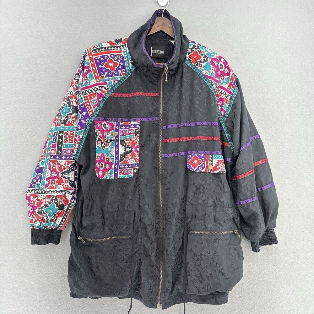 90s Indications Color Block Windbreaker Track Jacket Coat VTG Vaporwave 80s Neon